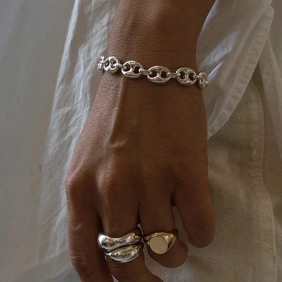 New! Sterling Silver Puffed Mariner Chain Bracelet - Picture 2 of 11